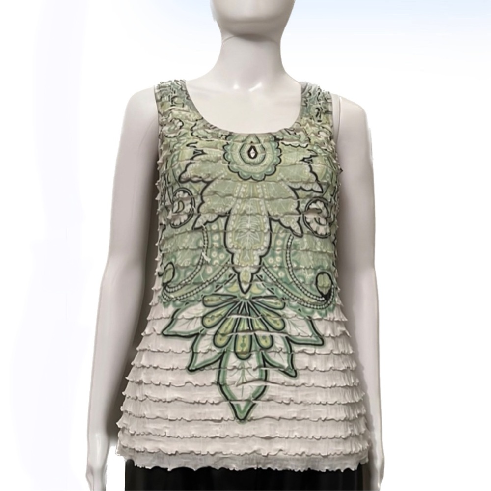 Ruffled paisley tank top size medium tropical vacation unique
